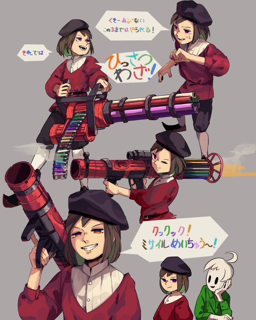 2boys, absurdres, ahoge, annoyed, belt, belt_buckle, beret, black_belt