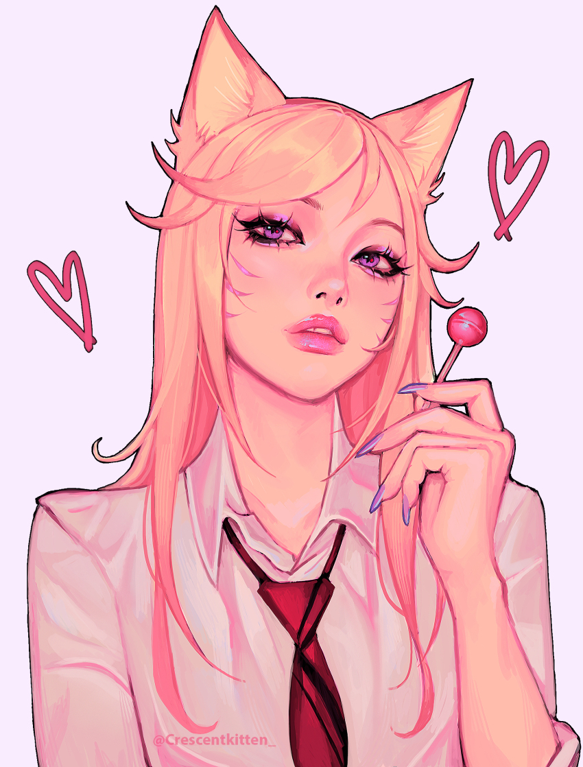 1girl, absurdres, ahri_(league_of_legends), alternate_costume, animal_ears, artist_name, candy, crescentkitten