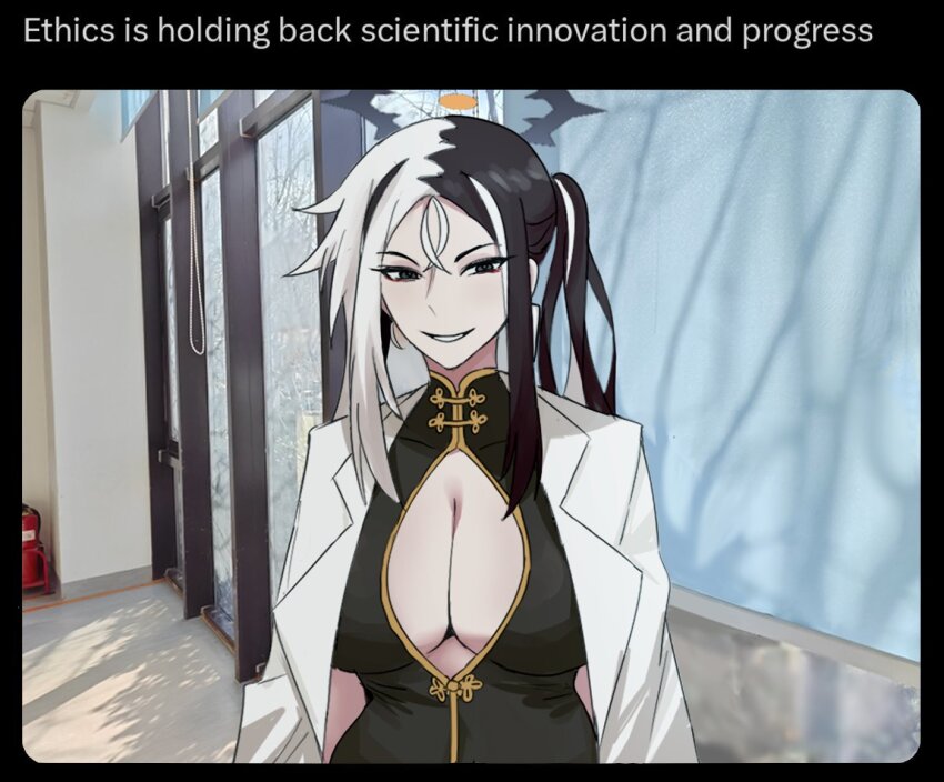 black_dress, black_hair, blue_archive, breasts, china_dress, chinese_clothes, cleavage_cutout, clothing_cutout