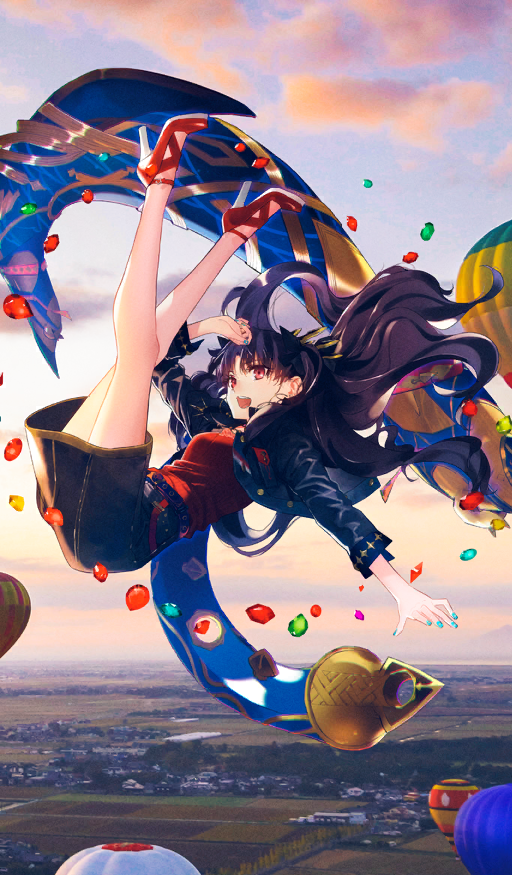 1girl, aircraft, aqua_gem, aqua_nails, bare_legs, belt, black_bow, black_hair