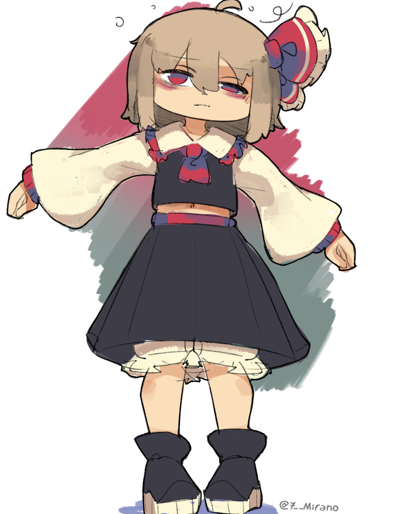 7-mirano, ascot, bags_under_eyes, black_shoes, black_skirt, black_vest, blonde_hair, bloomers