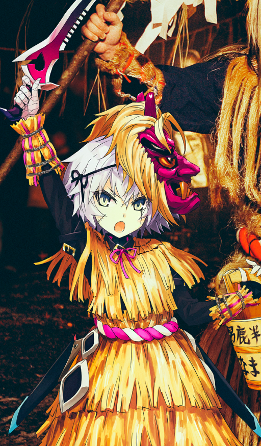 1boy, 1girl, 1other, arm_above_head, bandaged_hand, bandages, belt_buckle, black_shirt