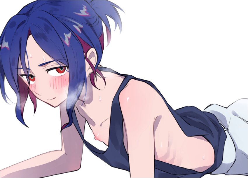 1boy, black_tank_top, blush, breath, closed_mouth, gundam, gundam_gquuuuuux, highres