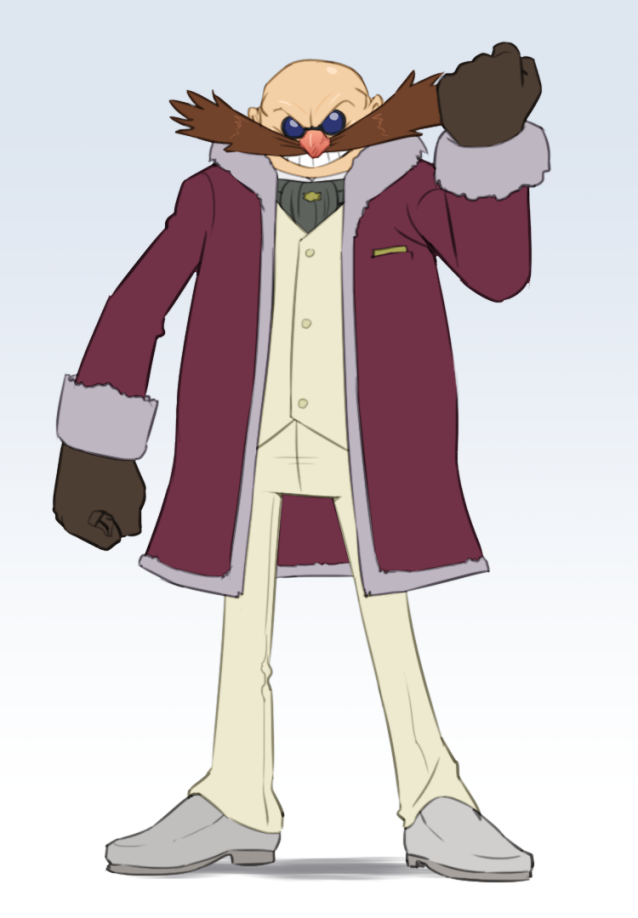 bald, brown_gloves, clenched_hands, coat, cosplay, crossover, facial_hair, fur-trimmed_coat