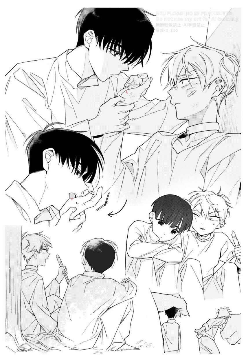 2boys, 2others, a6ww0, alien, alien_stage, arrow_(symbol), barefoot, blood