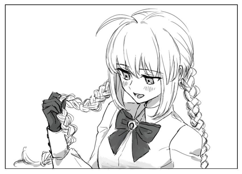 1girl, ahoge, arilry, artoria_caster_(fate), artoria_caster_(second_ascension)_(fate), artoria_pendragon_(fate), black_gloves, blush