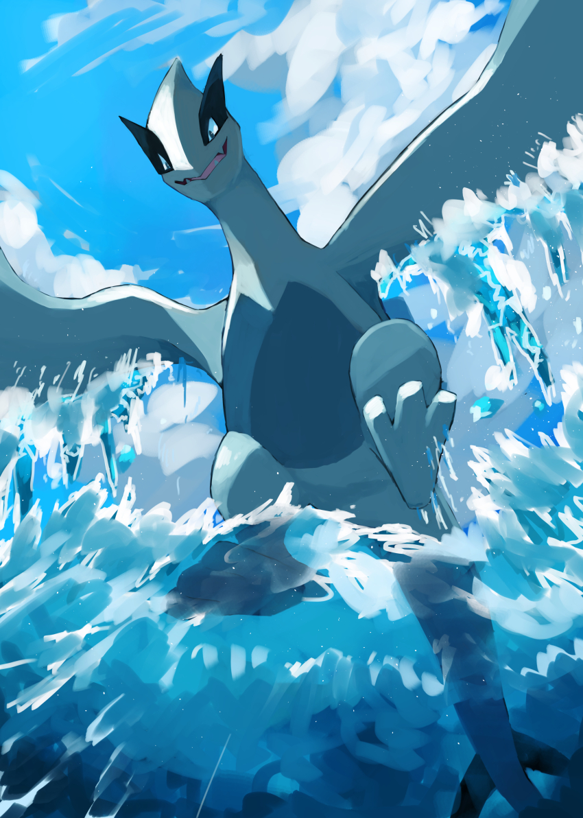 absurdres, cloud, commentary, day, fang, fangs, from_below, gen_2_pokemon