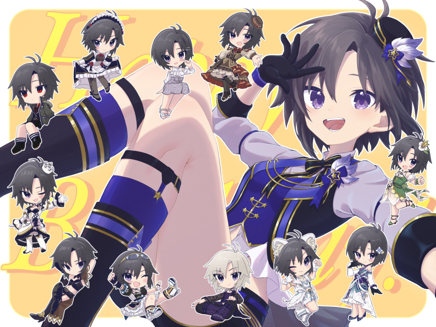 1girl, animal_ears, antenna_hair, ayuko_ammobium, black_gloves, black_hair, black_hat, black_shoes