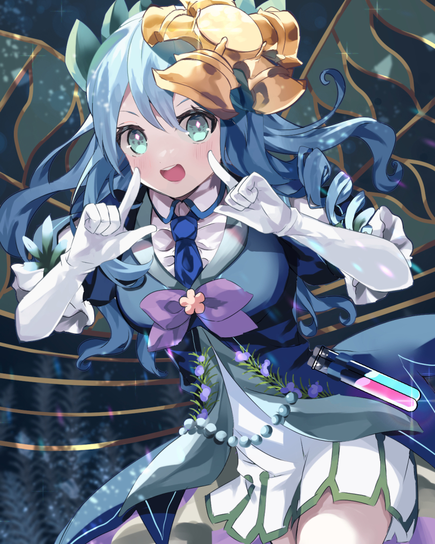 1girl, aromage_rosemary, aromalilith_rosemary, ascot, blue_ascot, blue_eyes, blue_hair, blush