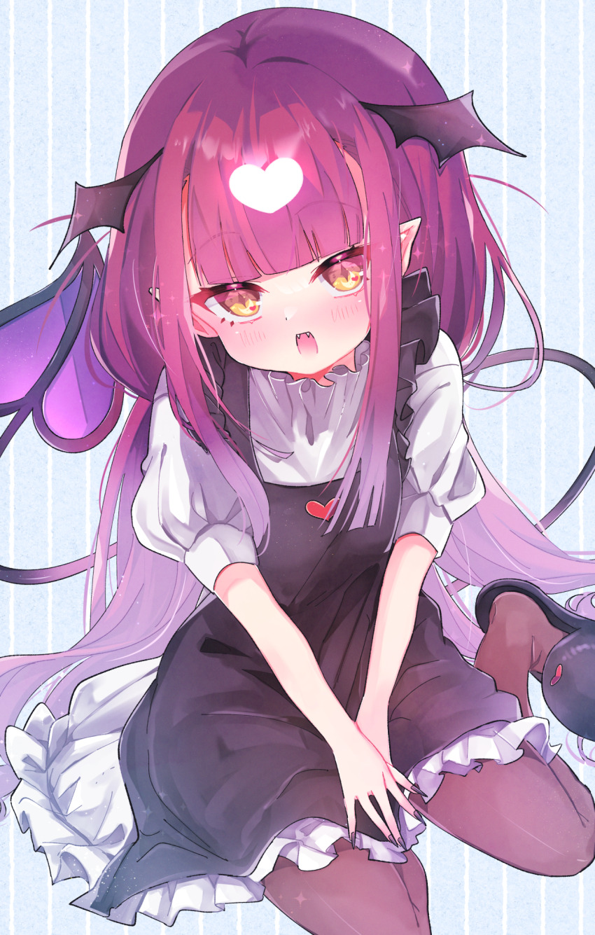 1girl, 3_(8315684), alternate_costume, bat_wings, between_legs, black_dress, black_nails, black_slippers