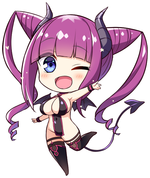 1girl, :d, arm_up, black_tail, blue_eyes, blush, breasts, caryle_restram