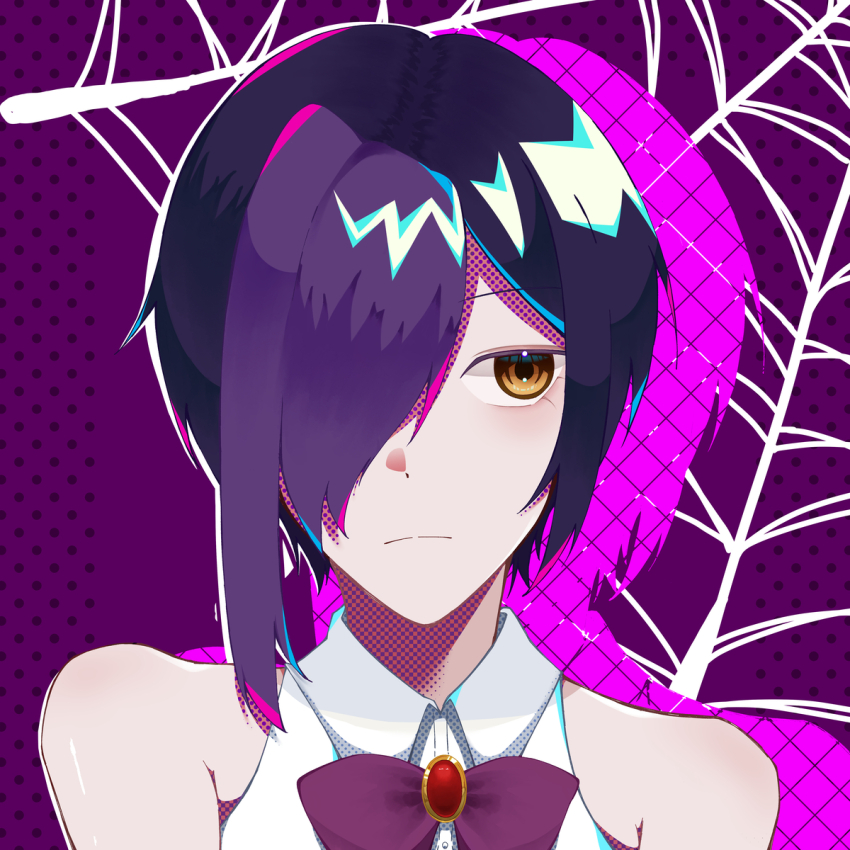 1girl, hair_over_one_eye, highres, ishura, nihilo_the_vortical_stampede, purple_hair, solo, tagme