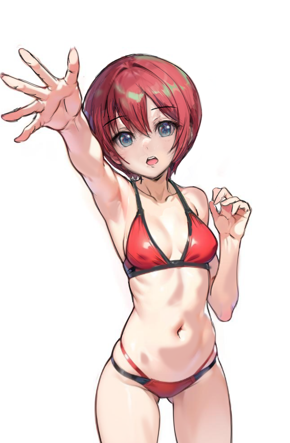 1girl, amate_yuzuriha, aqua_eyes, bikini, blue_eyes, breasts, chain, cowboy_shot