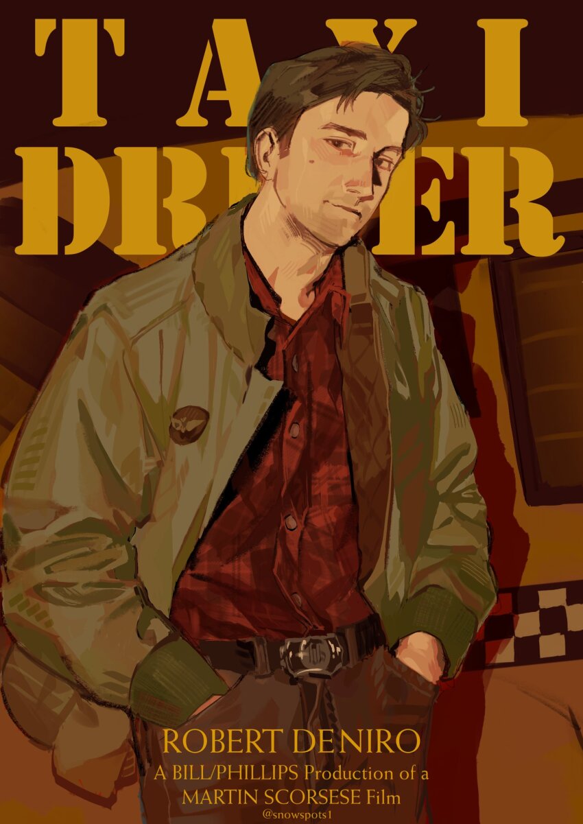 1boy, artist_name, brown_hair, english_text, green_jacket, highres, jacket, looking_at_viewer