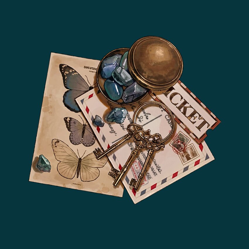 blue_background, box, bug, butterfly, commentary_request, denn_(naluse_flow), english_text, highres