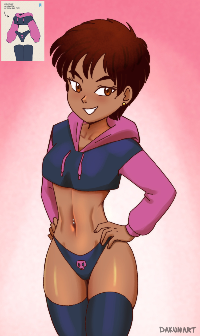 1girl, absurdres, black_hoodie, black_panties, black_thighhighs, blush, breasts, brown_eyes