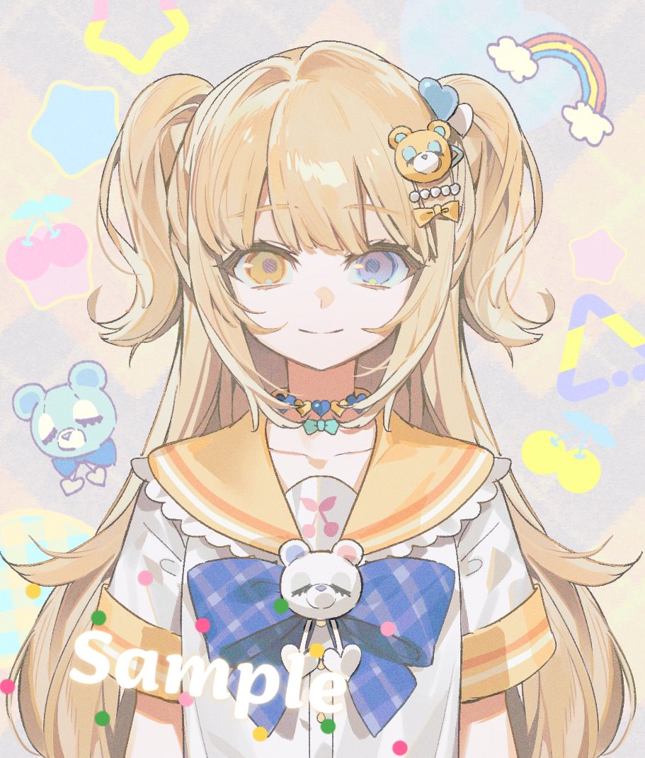 1girl, blonde_hair, blue_bow, blue_bowtie, blue_eyes, bow, bowtie, braid