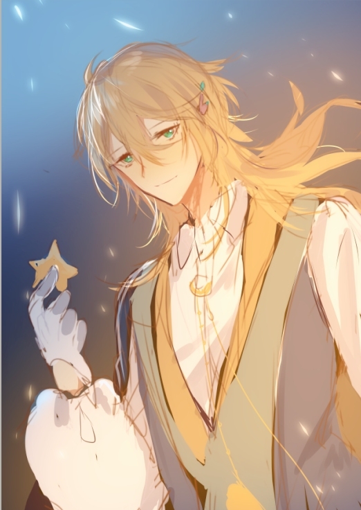 1boy, alkaid_mcgrath, alkaid_mcgrath_(godheim), black_background, black_cape, blonde_hair, blue_background, cape