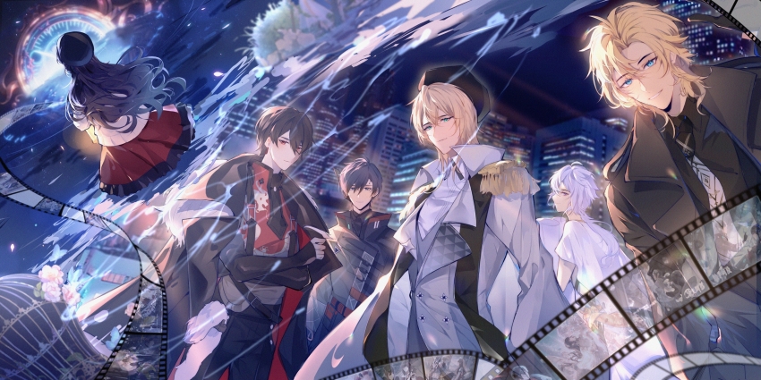 1girl, 5boys, absurdres, aged_down, alkaid_mcgrath, alkaid_mcgrath_(awakening), analog_clock, ancient_greek_clothes