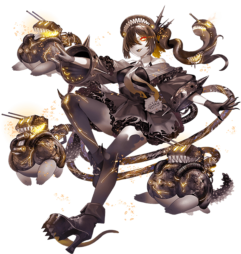 1girl, abyssal_ship, bare_shoulders, black_dress, black_gloves, black_hair, black_sclera, black_shoes