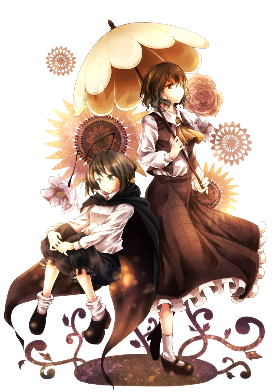 2girls, ascot, cape, female_focus, green_hair, highres, kazami_yuuka, multiple_girls