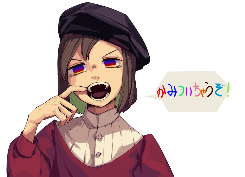 1boy, beret, black_hat, brown_hair, buttons, colored_inner_hair, colored_pencils_(paper_mario), commentary_request