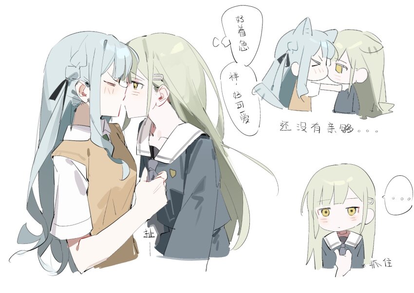 >_<, ..., animal_ears, bang_dream!, bang_dream!_it's_mygo!!!!!, blue_hair, blue_shirt, blush