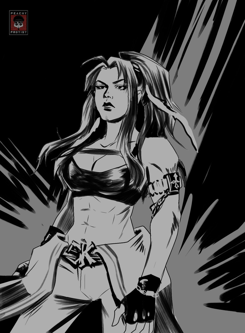 1girl, abs, breasts, cleavage, closed_mouth, coat, coat_around_waist, commentary