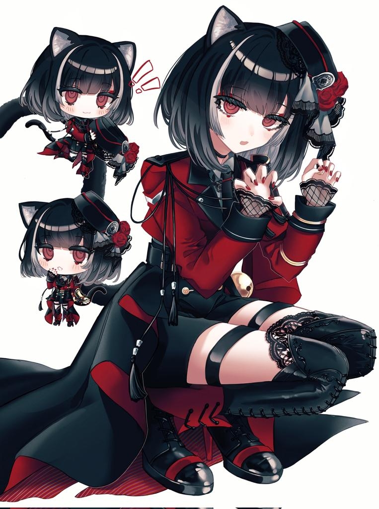 !, !!, 1boy, animal_ears, black_choker, black_hair, black_hat, black_shoes