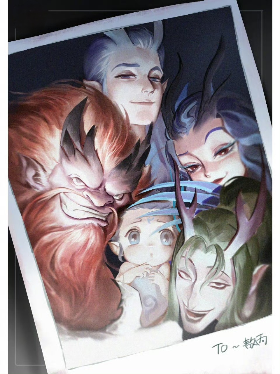 1girl, 4boys, ao_bing_(nezha_zhi_motong_jiangshi), ao_guang_(nezha_zhi_motong_jiangshi), ao_qin_(nezha_zhi_motong_jiangshi), ao_run_(nezha_zhi_motong_jiangshi), ao_shun_(nezha_zhi_motong_jiangshi), aunt_and_nephew