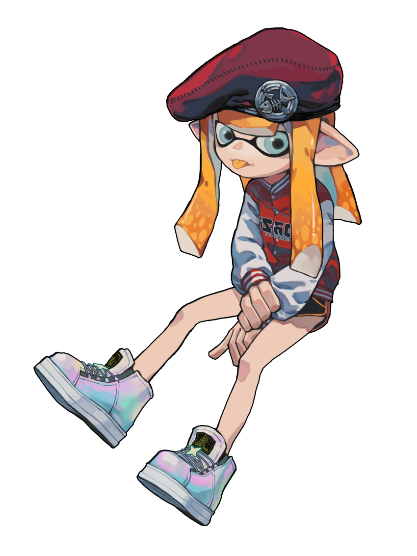 1girl, absurdres, blue_eyes, colored_tongue, commentary_request, creamyghost, full_body, hat