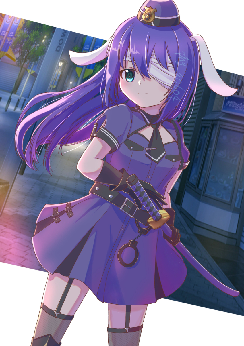 1girl, animal_ear_fluff, animal_ears, bandage_over_one_eye, belt, black_belt, black_gloves, black_necktie