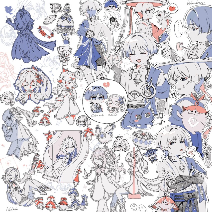 !?, ..., 1boy, 1girl, akt_eak, anemo_symbol_(genshin_impact), angry, animal