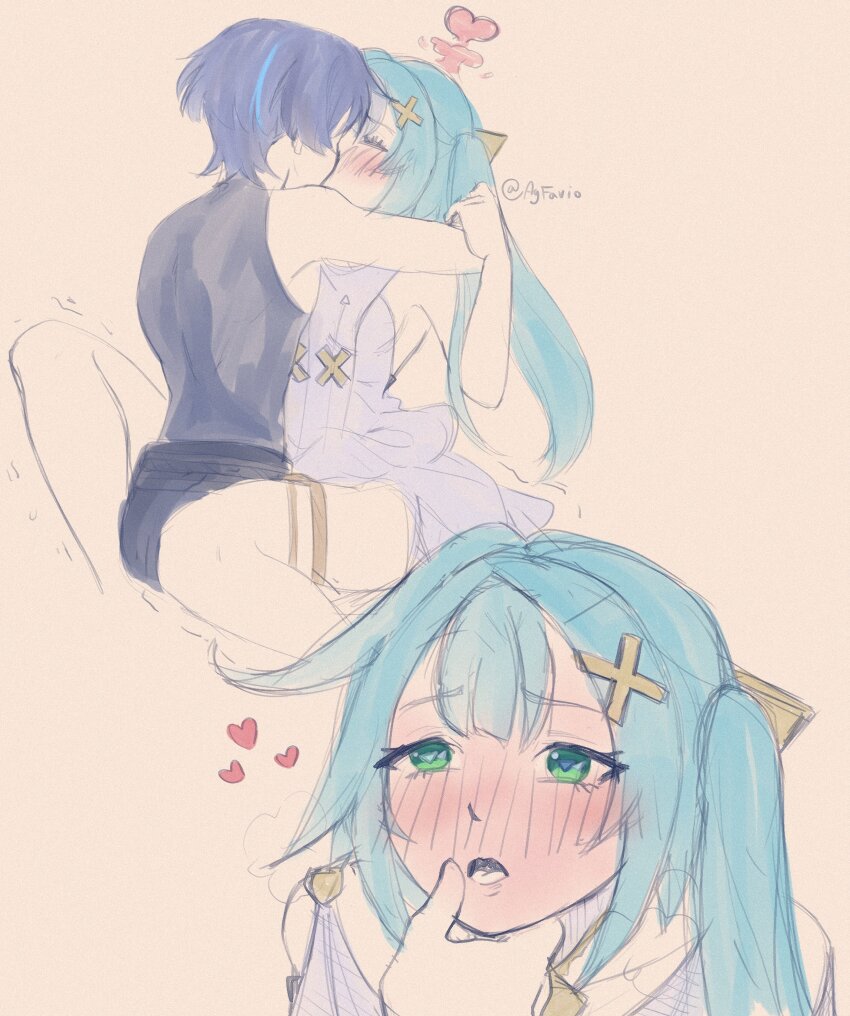 1boy, 1girl, absurdres, agfavio, arrow_(symbol), arrow_print, belt, black_belt