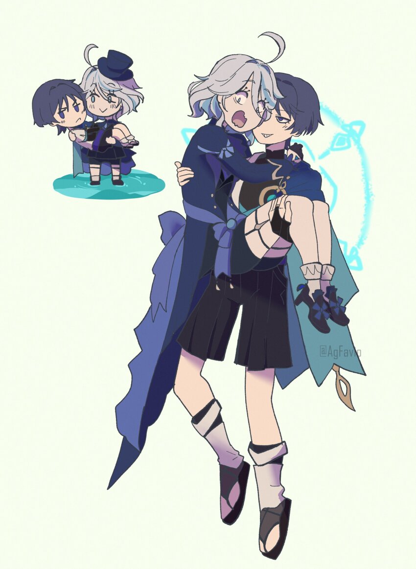 1boy, 1girl, absurdres, agfavio, ahoge, arm_around_shoulder, armor, ascot