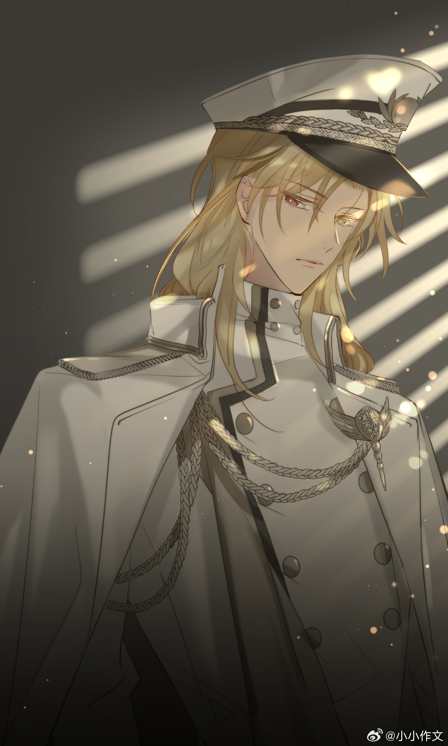 1boy, aiguillette, anouchka_cash, becoming_a_god_in_the_zerg_world_by_livestreaming_bl_novels, blonde_hair, buttons, chinese_commentary, cloak