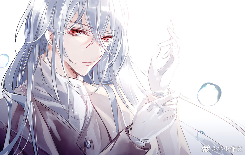 1boy, adjusting_clothes, adjusting_gloves, air_bubble, bubble, chinese_commentary, closed_mouth, crossed_bangs