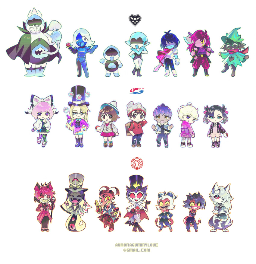 ascot, auroragummy, avery_(pokemon), backpack, bag, beanie, bede_(pokemon), black_hat