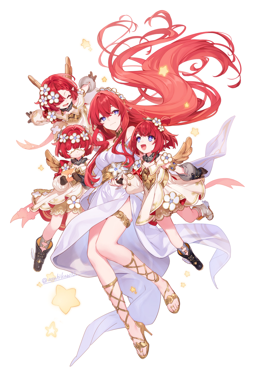 4girls, :d, ^_^, armlet, artist_name, asahikawa_hiyori, asymmetrical_footwear, bare_shoulders