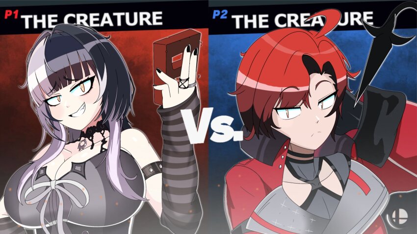 1boy, 1girl, arm_warmers, black_arm_warmers, black_choker, black_dress, black_gloves, black_hair