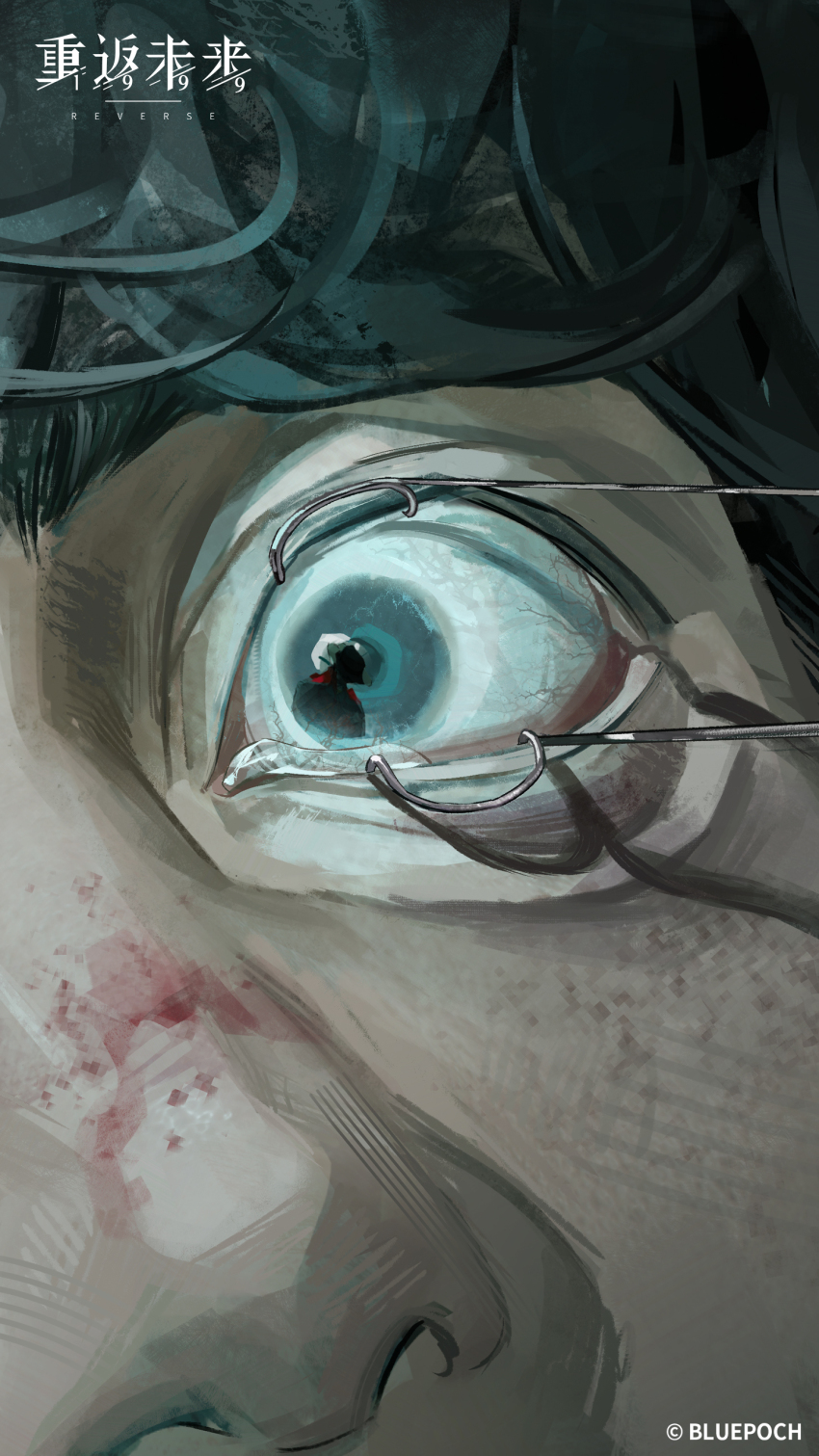 2boys, absurdres, aleph_(reverse:1999), blood, blood_on_face, blood_on_nose, bloodshot_eyes, close-up