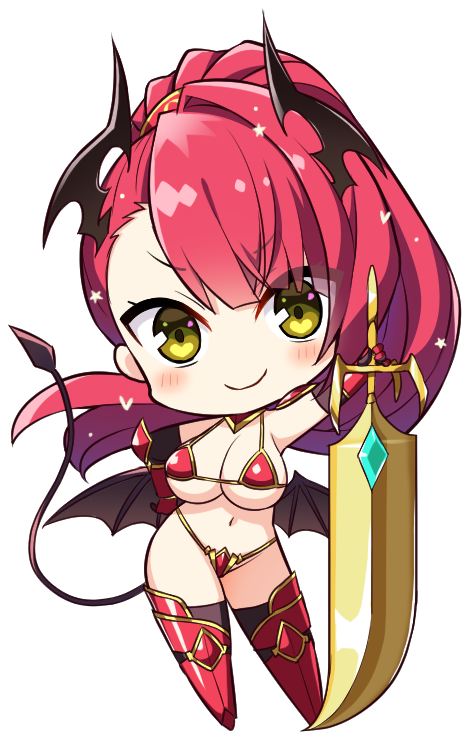 1girl, armor, armored_boots, bikini_armor, black_horns, boots, breasts, celestia_laciel