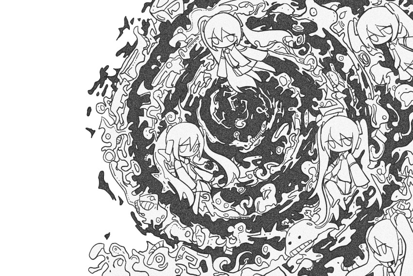 5girls, absurdres, anagura-gurashi_(vocaloid), chibi, chinese_commentary, clone, collared_shirt, commentary_request