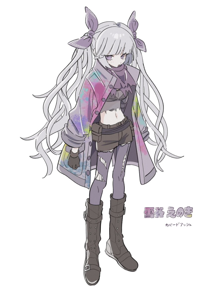 1girl, belt_pouch, black_boots, black_bra, black_gloves, boots, bow, bra