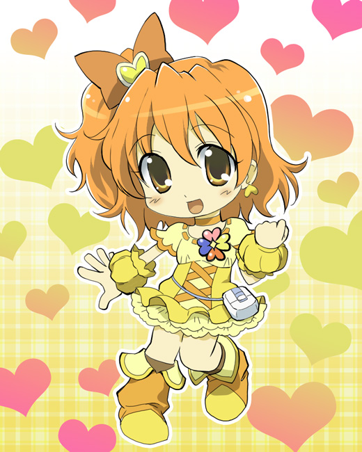 00s, boots, bow, brown_eyes, brown_hair, chibi, choker, cure_pine