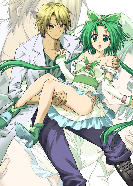 00s, 1boy, 1girl, ahoge, akimoto_komachi, bare_shoulders, blonde_hair, boots, brooch, bug, butterfly, carrying, couple, cure_mint, frown, gloves, green_hair, hetero, hiroyoshi, insect, jewelry, long_hair, magical_girl, natsu_(precure), nuts_(precure), panties, pants, pantyshot, precure, princess_carry, serious, shoes, side-tie_panties, skirt, surprised, twintails, underwear, upskirt, yes!_precure_5, zoom_layer