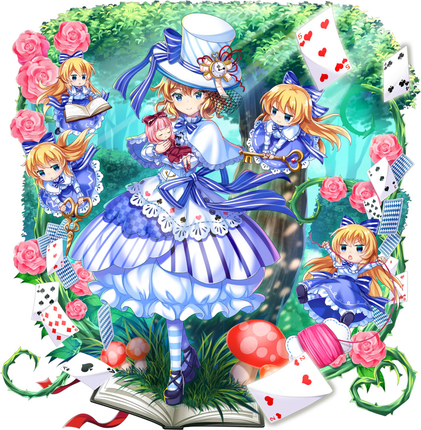 6+girls, ace_(playing_card), ace_of_spades, alice's_adventures_in_wonderland, alice_margatroid, alice_margatroid_(magician's_white_doll), alternate_costume, black_shoes
