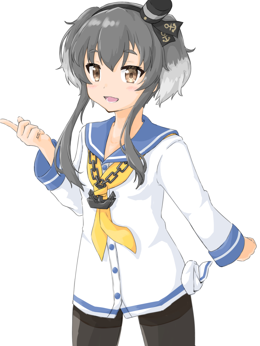 1girl, absurdres, anchor_necklace, anchor_pendant, black_hair, black_pantyhose, blue_sailor_collar, brown_eyes