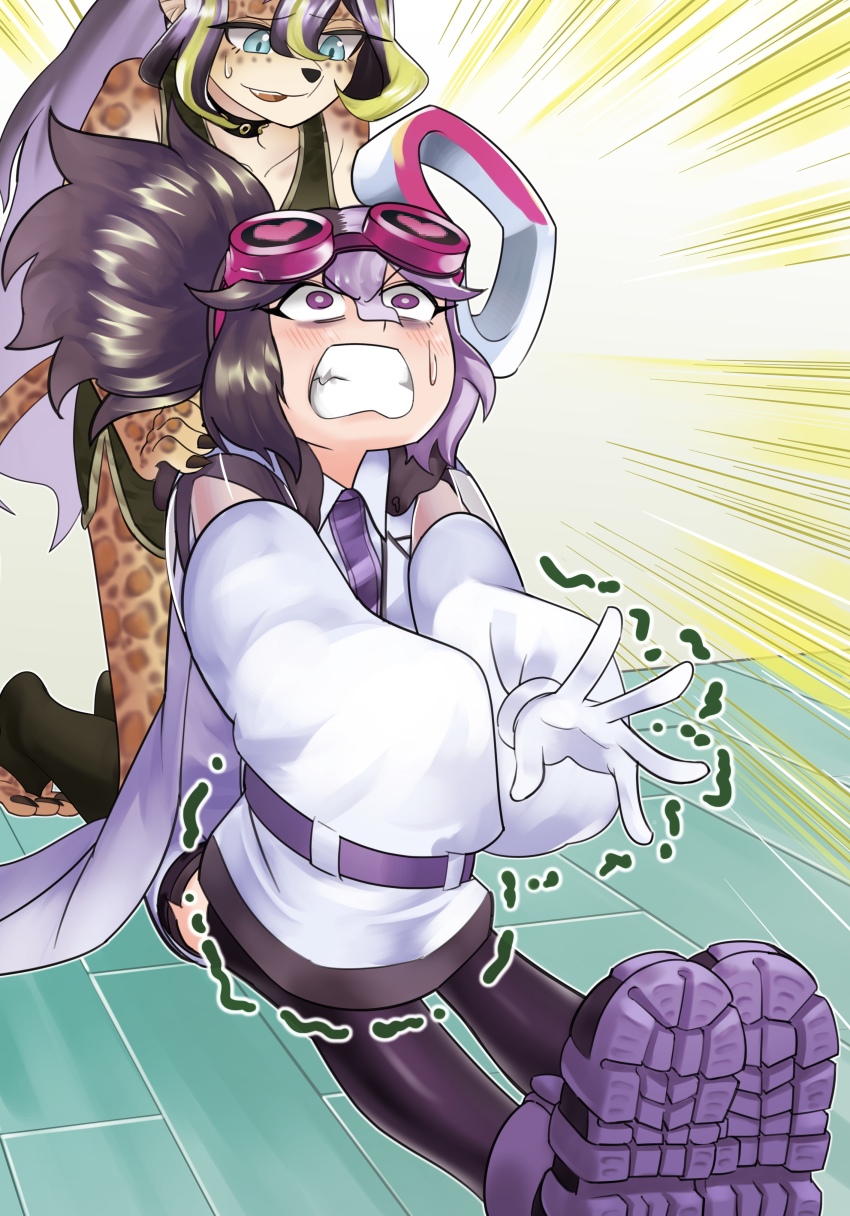 absurdres, animal_ears, aqua_eyes, black_hair, breasts, clenched_teeth, duel_monster, furry