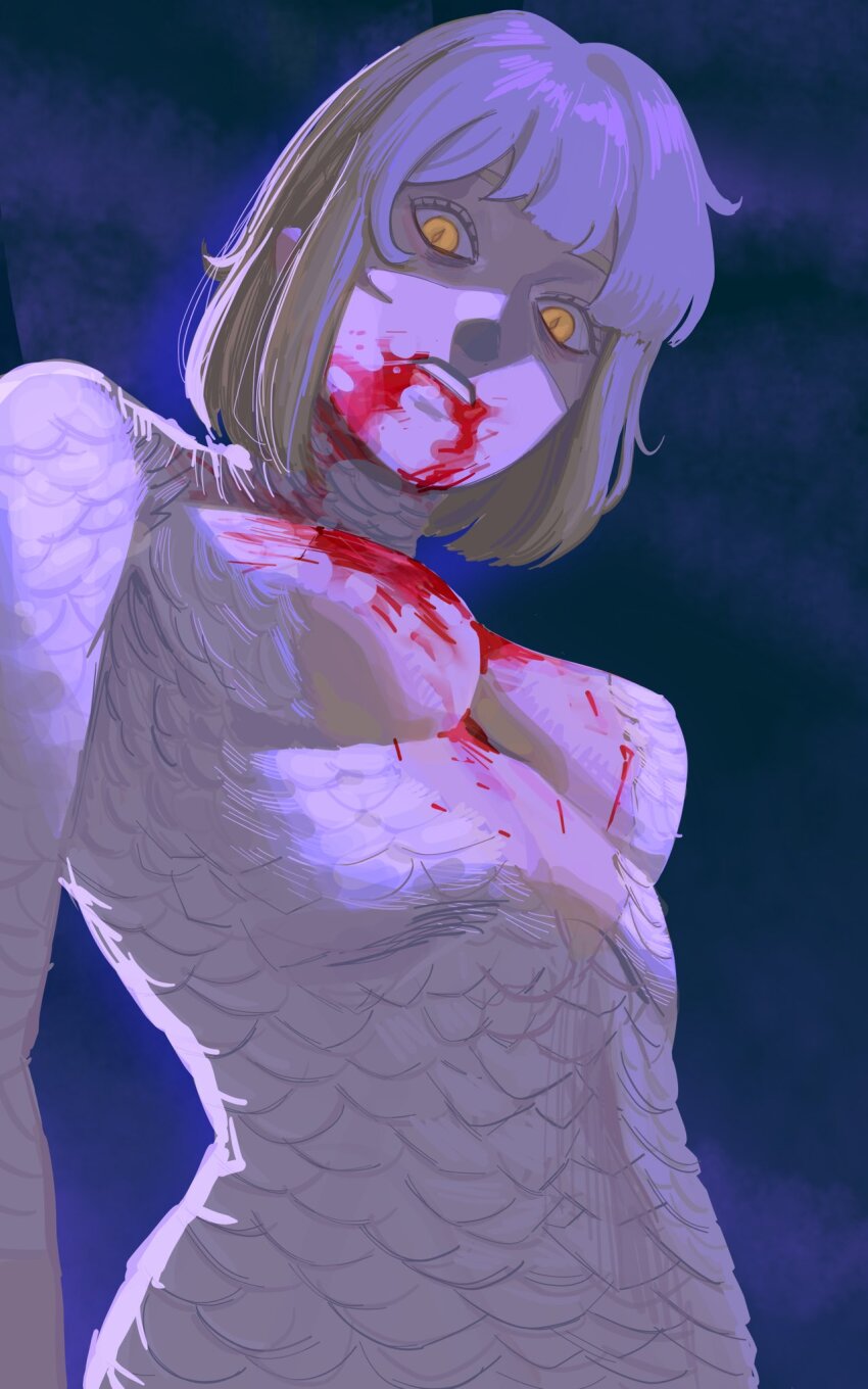 1girl, blood, blood_from_mouth, breasts, commentary, drugsandsocks, dungeon_meshi, english_commentary